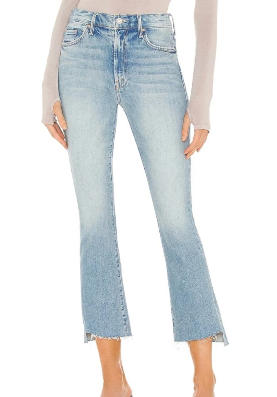 Mother The Insider Crop Step Fray Hem Jeans I Confess Light Wash Blue 25